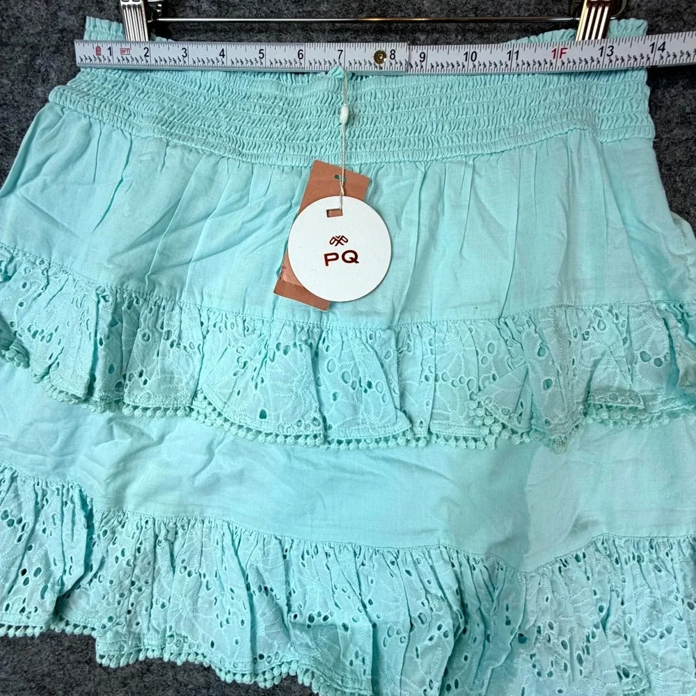 PilyQ Mini Skirt Womens M/L Blue Cotton Ari Eyelet Ruffle Coquette Fairy‎ Girly